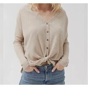 Out From Under Women’s XS Tan Lightweight Waffle Knit Long Sleeve Cardigan